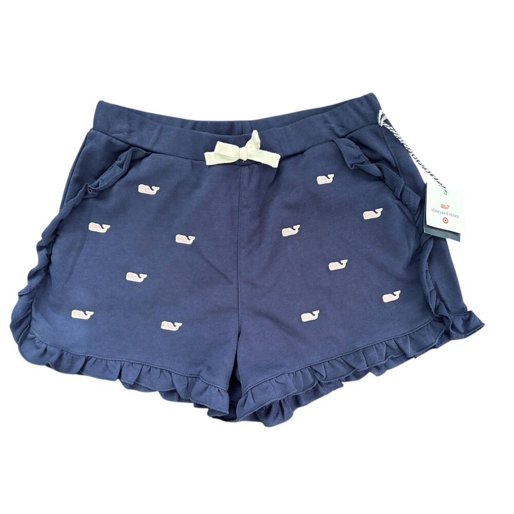 Vineyard Vines Target Ruffled Pink Whale Print Shorts‎ Pockets Girls SZ L 10/12